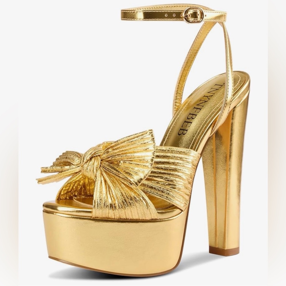 Gold 5.9 inch chunky platform heels